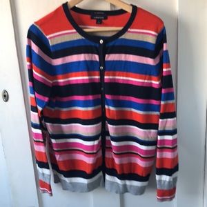 Lands end sz L multi-color stripe cotton cardigan